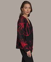 Donna Karan New York Women's Printed V-Neck Blouse