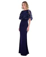Eliza J Women's Embroidered Cape Overlay Scuba Gown