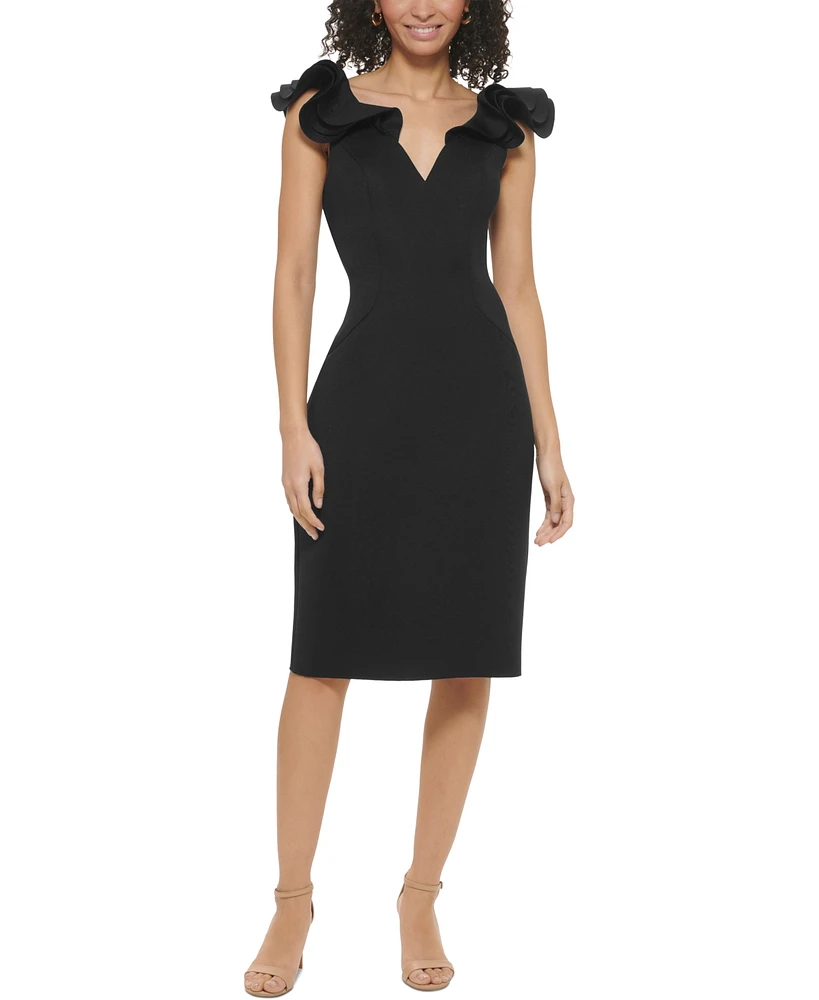 Eliza J Women's V-Neck Ruffle-Trim Sheath Dress
