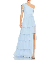 Women's Ruffle Tiered One Flutter Sleeve Gown