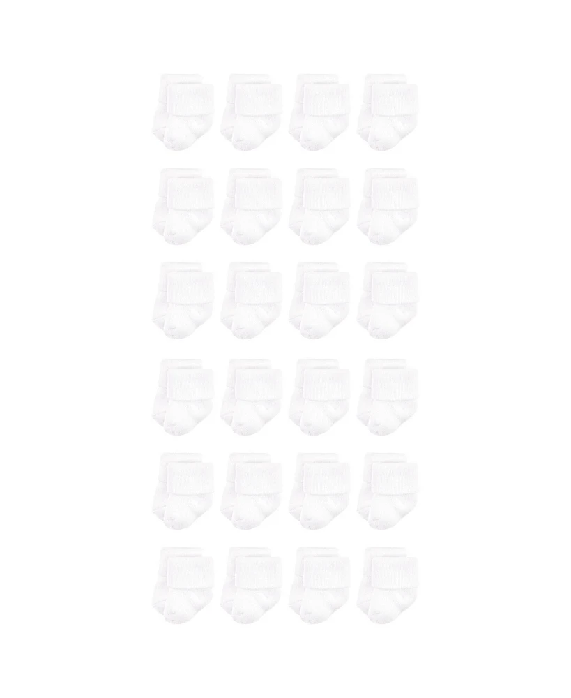 Luvable Friends Cotton Rich Baby Terry Socks 24-Pack, White, 0-6 Months