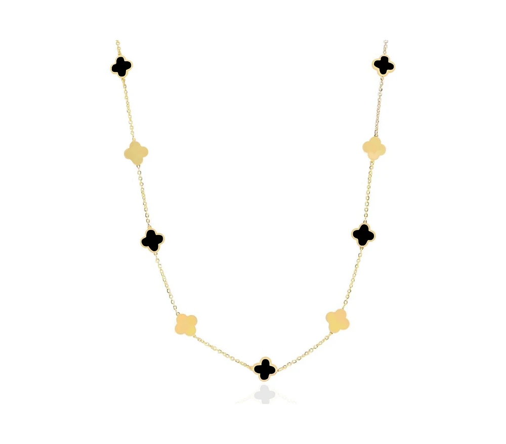 The Lovery Mini Onyx and Gold Clover Necklace 14K Gold