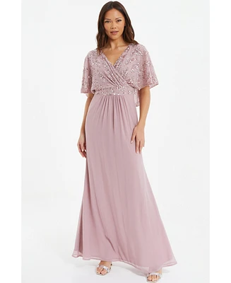 Quiz Women's Sequin Cape Sleeve Maxi Dress