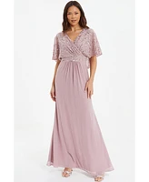 Quiz Women's Sequin Cape Sleeve Maxi Dress