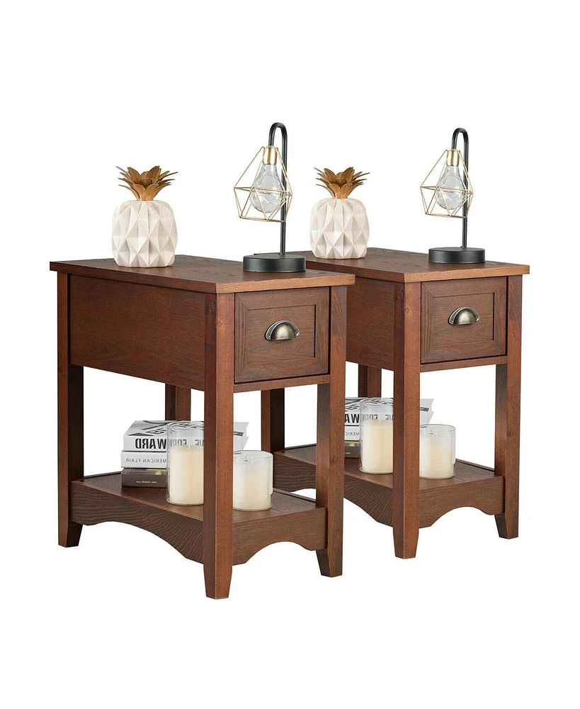 Set Of 2 Contemporary Side End Table with Drawer