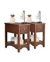 Set Of 2 Contemporary Side End Table with Drawer