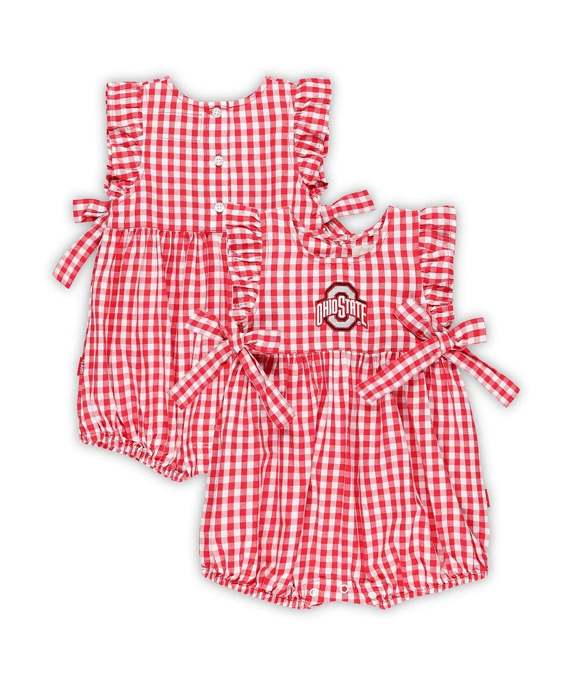 Garb Girls Baby Boys and Girls Scarlet Ohio State Buckeyes Constance Gingham Romper