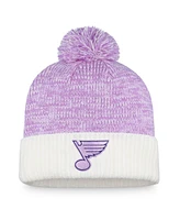 Fanatics Men's White/Purple St. Louis Blues 2022 Hockey Fights Cancer Authentic Pro Cuffed Knit Hat with Pom