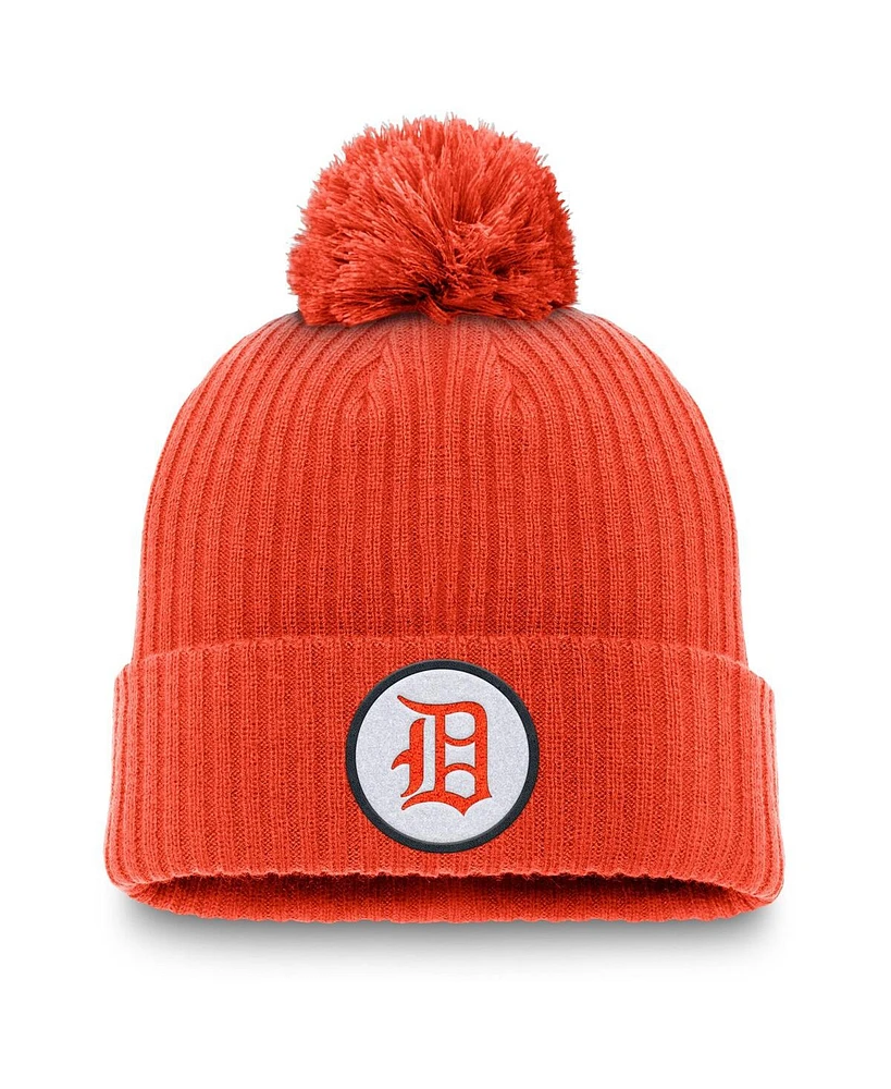 Nike Men's Orange Detroit Tigers Cooperstown Collection Patch Cuffed Knit Hat with Pom