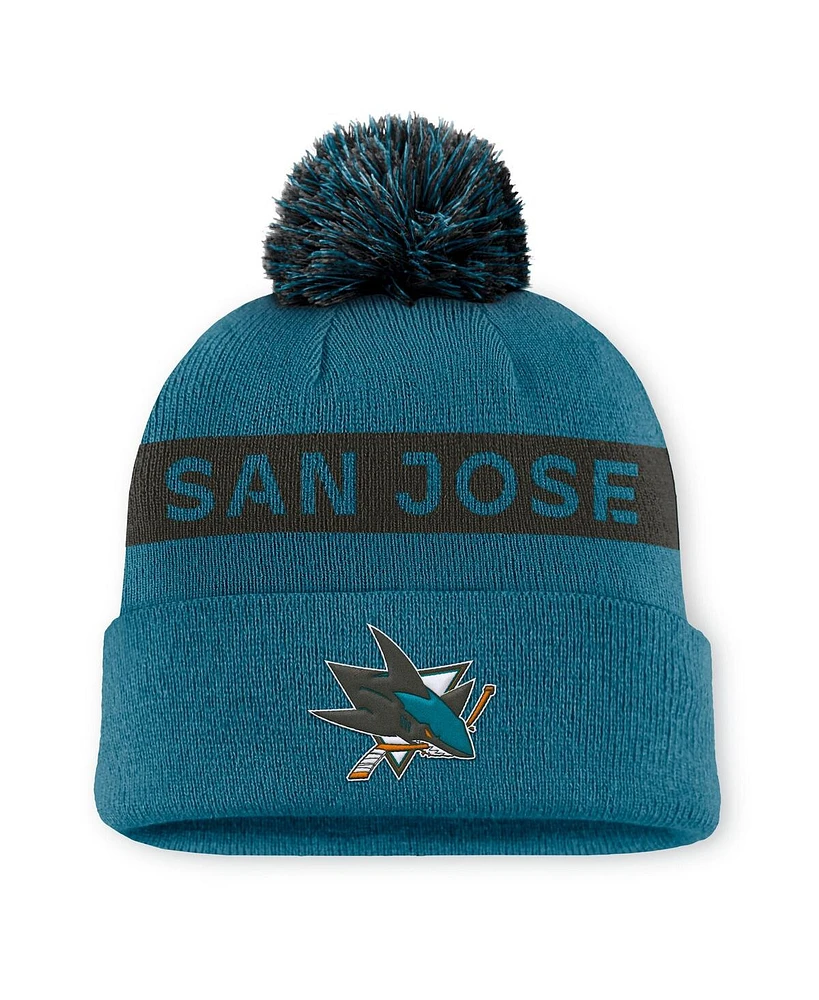 Fanatics Women's Teal/Black San Jose Sharks Authentic Pro Rink Cuffed Knit Hat with Pom