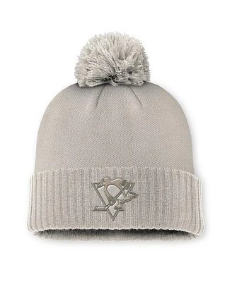 Fanatics Women's Tan Pittsburgh Penguins Authentic Pro Road Cuffed Knit Hat with Pom