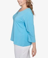 Hearts Of Palm Plus Size It Had To Be Blue Printed 3/4 Sleeve Top