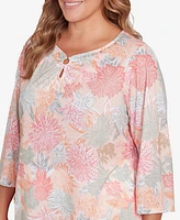 Hearts Of Palm Plus Spring Forward Tunic Ring Front 3/4 Sleeve Top