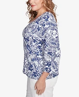 Hearts Of Palm Plus Size Printed Essentials V-Neck Top