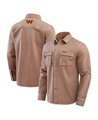 Fanatics Men's Brown Washington Commanders Garment Dyed Long Sleeve Full Snap Shirt