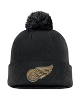 Fanatics Men's Black Detroit Red Wings Military Appreciation Cuffed Knit Hat with Pom