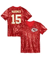 Outerstuff Girls Youth Patrick Mahomes Red Kansas City Chiefs Sequin V-Neck Fashion Jersey