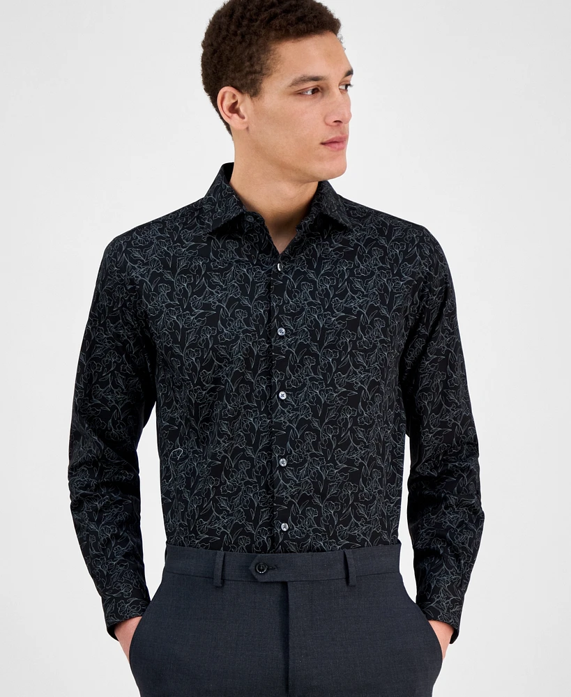 Bar Iii Men's Slim Fit Long Sleeve Button-Front Abstract Floral Print Shirt, Exclusively at Macy's