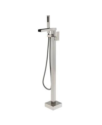 Freestanding Bathtub Faucet Bathtub Tub Filler Floor Mount Bathroom Faucets Brass Single Handle Tub Faucet with Handheld Spray, Brushed Nickel