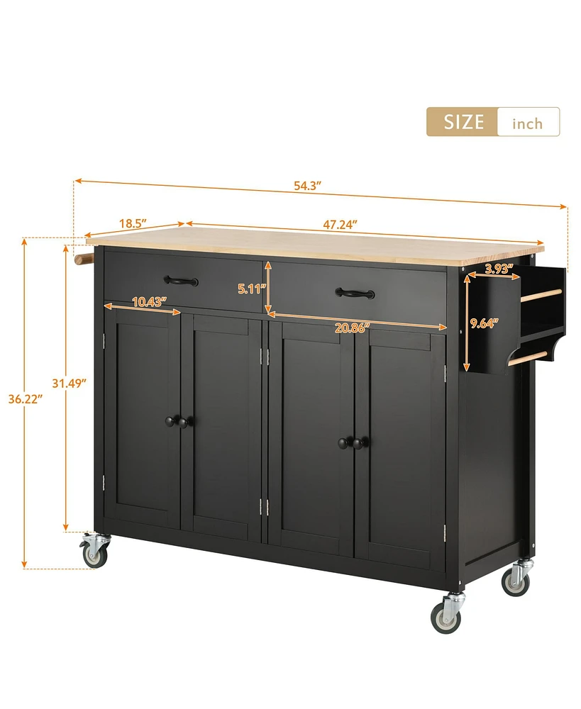 Kitchen Island Cart with 4-Door Cabinet and Ample Storage Space for Organization