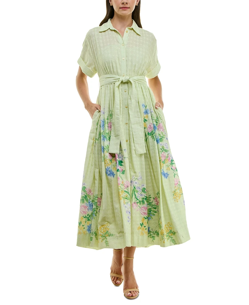 Taylor Women's Eyelet-Embroidered Belted Shirtdress