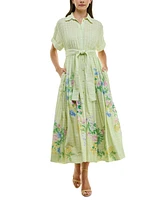 Taylor Women's Eyelet-Embroidered Belted Shirtdress
