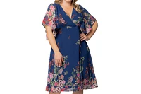 Kiyonna Plus Breezy Border Print Cocktail Dress