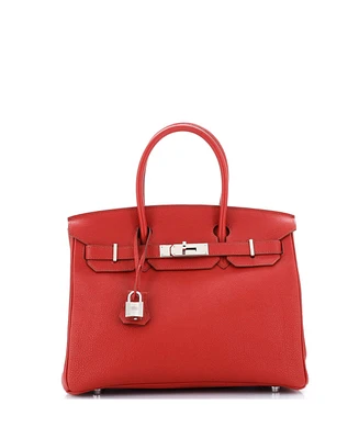 Pre-Owned HERMES Birkin 30 Handbag Red Vache Trekking with Palladium Hardware