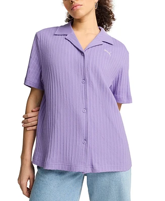 Puma Women's Wardrobe Essential Short-Sleeve Pointelle Shirt