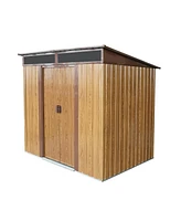 6ft x 5ft Outdoor Metal Storage with Transparent plate and Foundation for Backyard Garden Patio --Coffee