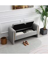 Modern Teddy Bed End Bench with Arms and Storage,Upholstered Large Foot Rest Stool, Comfy Window Vanity Bench for Living Room,Bedroom,Dorm,coffee Tabl