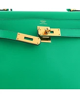 Pre-Owned HERMES Kelly 28 Handbag Green Evercolor with Gold Hardware