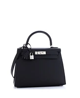 Pre-Owned HERMES Kelly 28 Handbag Black Epsom with Palladium Hardware