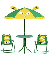 Qaba Kids Picnic Table and Chair Set with Height Adjustable Umbrella,