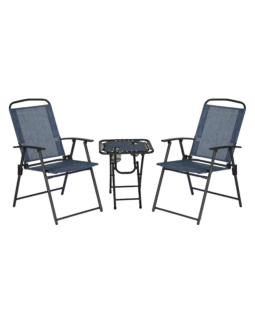 Trappers Peak 3-Piece Folding Outdoor Patio Chairs and Table, Blue