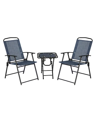Trappers Peak 3-Piece Folding Outdoor Patio Chairs and Table, Blue