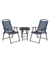 Trappers Peak 3-Piece Folding Outdoor Patio Chairs and Table, Blue