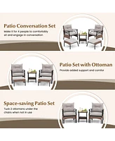 Gymax 5PCS Wicker Patio Furniture Set Rattan Chairs w/ 2-Tier Tempered Glass Side Table