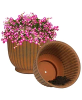 Carlotta 14.75" Metal Outdoor Plant Pot Set with Drainage Holes and Rubber Plugs