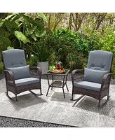 3 Pieces Rocking Bistro Set with 2-Tier Coffee Table