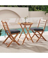 3 Pieces Acacia Wood Patio Bistro Set with Cushions