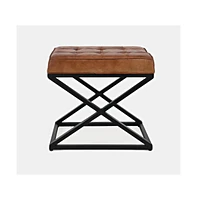 Global Archive Distressed Genuine Leather Ottoman Stool