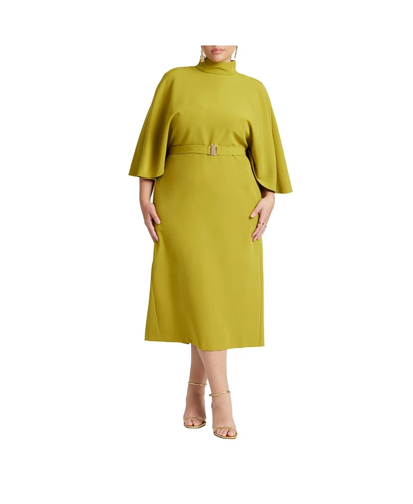 Eloquii Women's Plus Cape Sleeve Belted Midi Dress