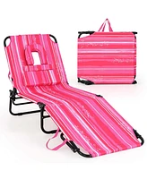 Beach Chaise Lounge Chair with Face Hole Pillows & 5-Position Adjustable Backrest