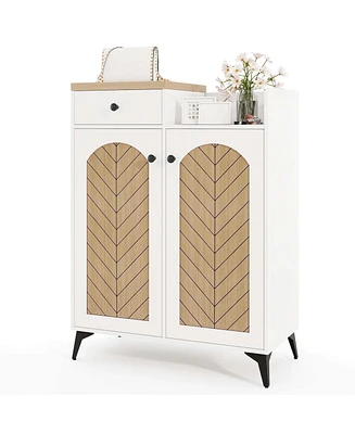 6-Tier Shoe Cabinet with Drawer 6 Removable Shelves Ventilation Openings Metal Legs