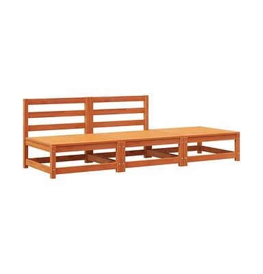 Patio Sofa Armless with Footstool Wax Brown Solid Wood Pine