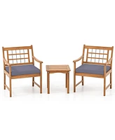 3 Piece Wood Patio Furniture Set with Seat Cushions and Acacia Frame