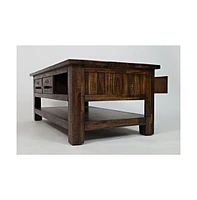 Cannon Valley Distressed Industrial Three Drawer 48" Coffee Table, Distressed Medium Brown