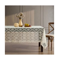 Hlc.me Isabella Floral Lace Fabric Tablecloth, Lace Fabric Table Cloth for Rectangle Tables, Wrinkle Resistant Tablecloth