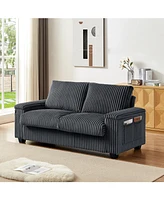 71" Loveseat Small Sofa Plush Corduroy Fabric Square Storage Armrest Usb port